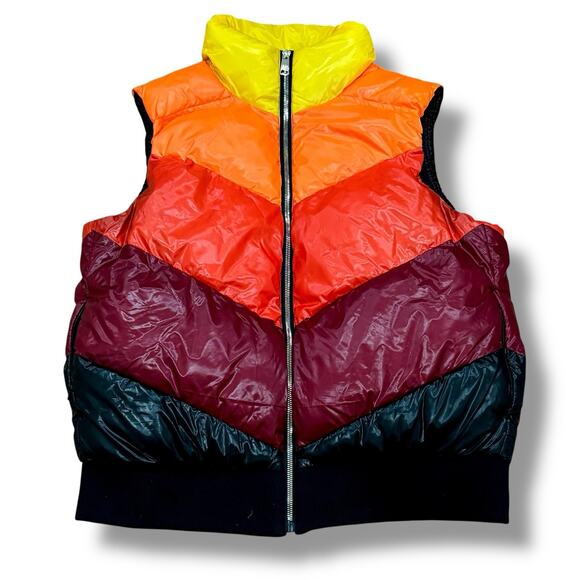 Love And Sports Women’s Size L (12-14) Multicolor Retro Stripe Puffer Vest - Picture 1 of 5
